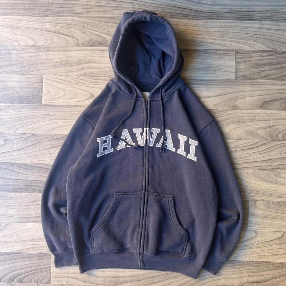 BaBa Hawaii Y2K Navy Zip Up Hoodie